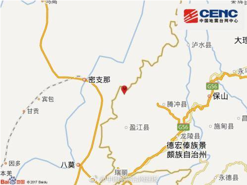 云南德宏州盈江县发生3.3级地震了吗？